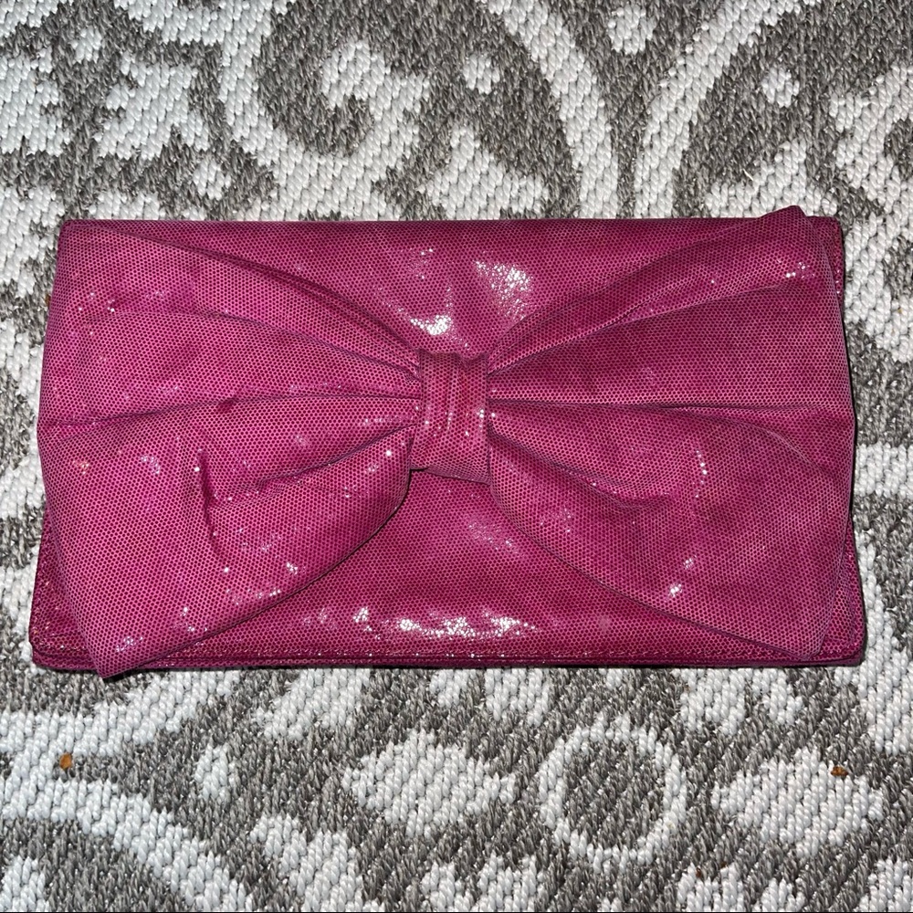 Betsey Johnson fuchsia/pink leather clutch with bow